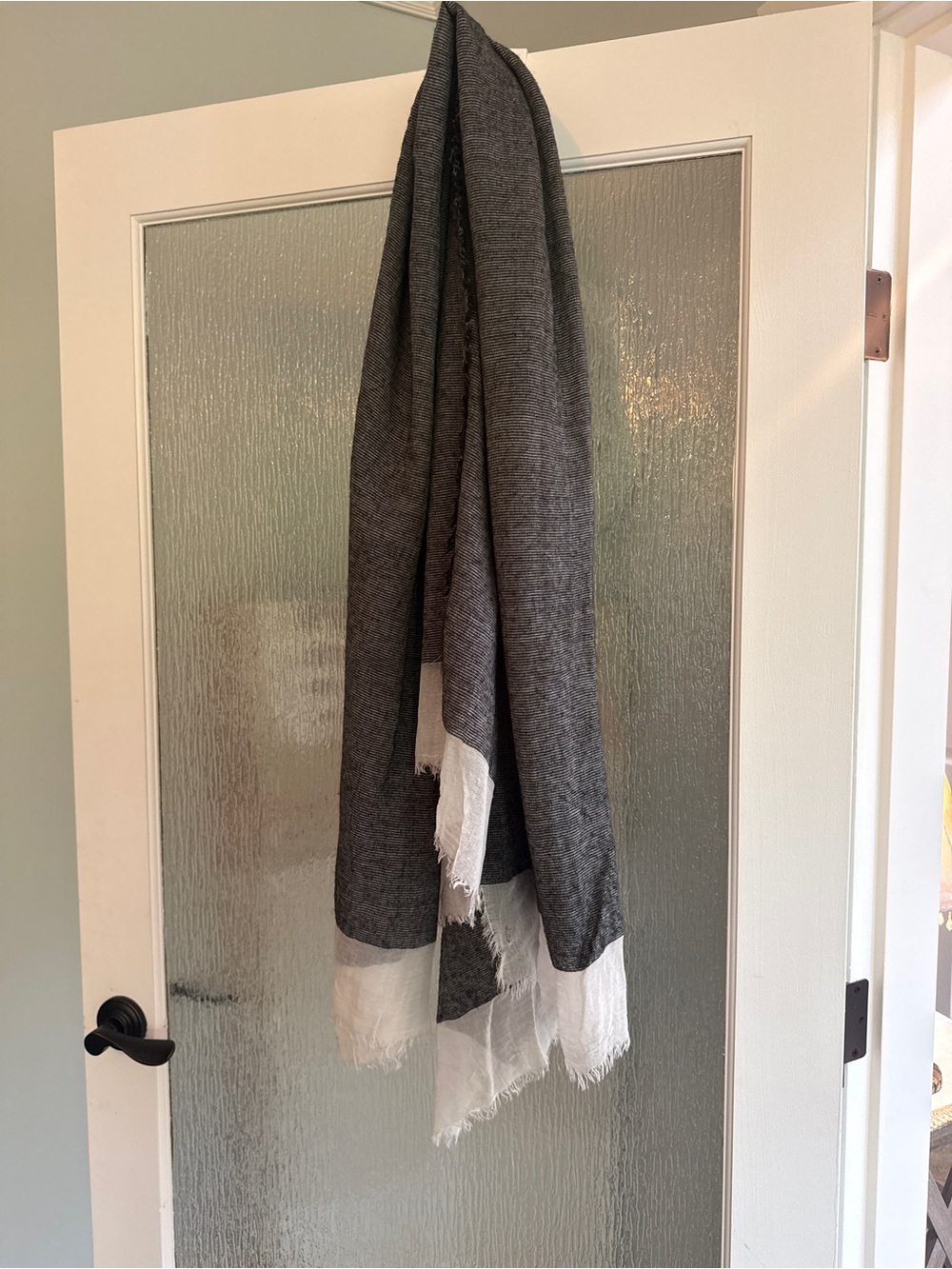 Zara Dark Gray and White Lightweight Cotton-Blend Scarf